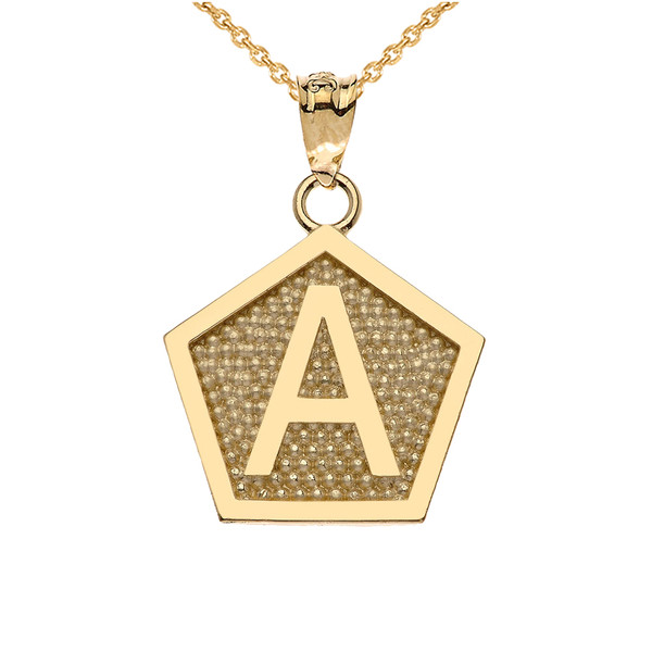 Yellow Gold Letter "A" Initial Pentagon Pendant Necklace