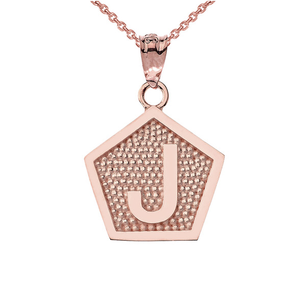 Rose Gold Letter "J" Initial Pentagon Pendant Necklace