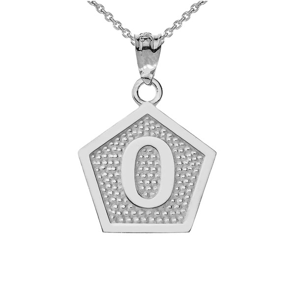 Sterling Silver Letter "O" Initial Pentagon Pendant Necklace