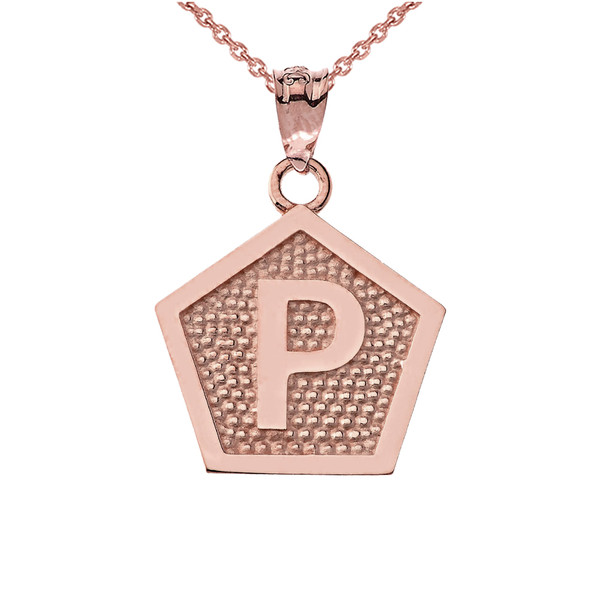 Rose Gold Letter "P" Initial Pentagon Pendant Necklace
