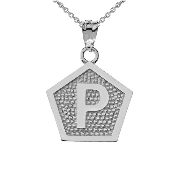 Sterling Silver Letter "P" Initial Pentagon Pendant Necklace