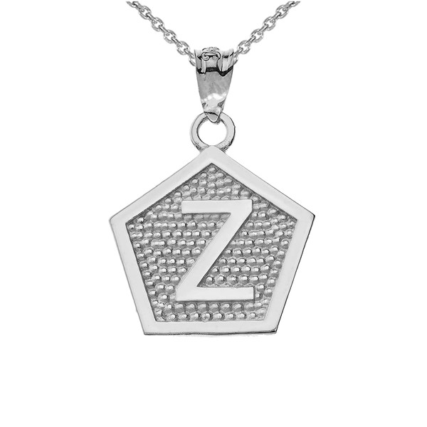 Sterling Silver Letter "Z" Initial Pentagon Pendant Necklace