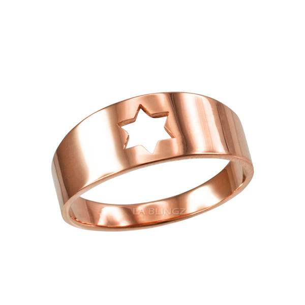 Polished Rose Gold Star Of David Ring Band