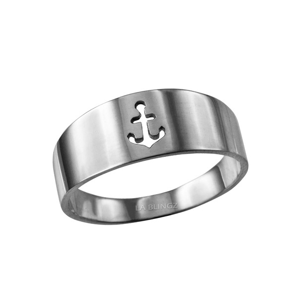 Polished White Gold Anchor Ring Band