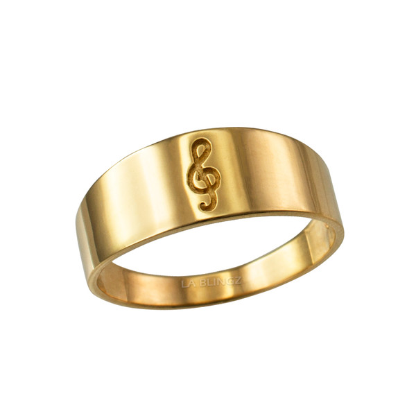 Polished Gold Treble Clef Music Note Ring Band