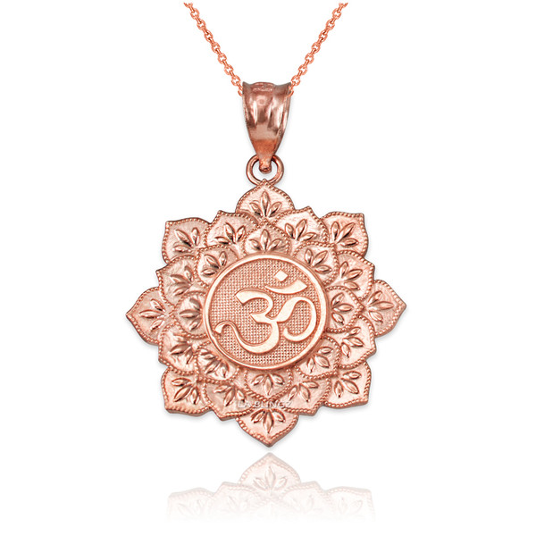 Rose Gold Om Lotus Mandala Pendant Necklace