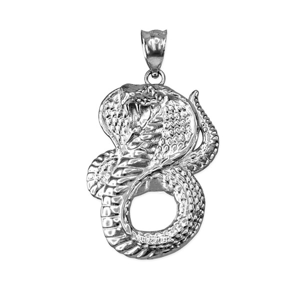 White Gold King Cobra Snake Pendant Necklace