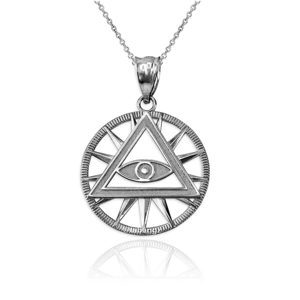 White Gold Eye of Providence Illuminati Charm Necklace