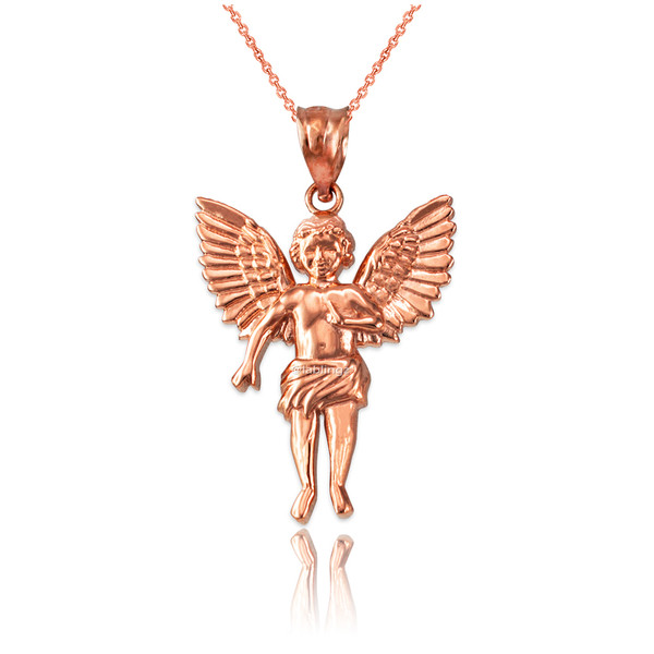 Rose Gold Cherub Guardian Angel Pendant Necklace (S)