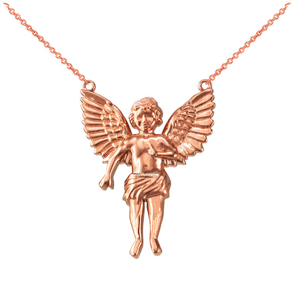 14K Rose Gold Cherub Guardian Angel Necklace (L)