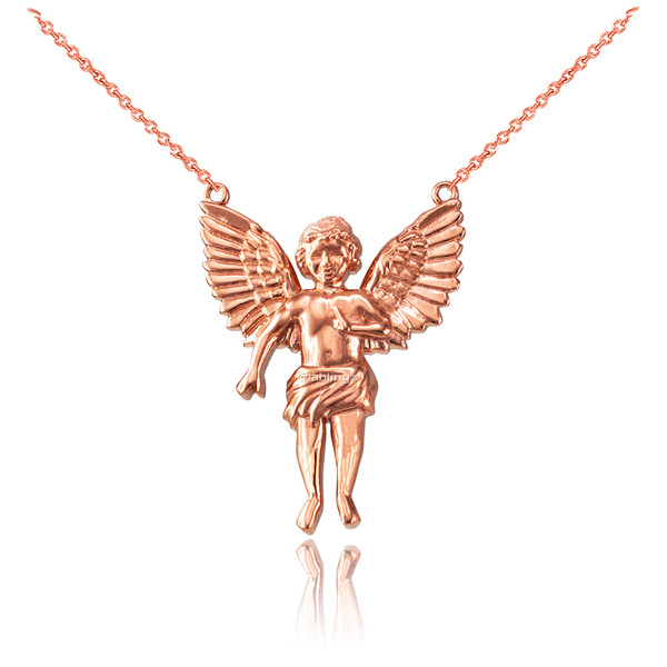 14K Rose Gold Cherub Guardian Angel Necklace (S)