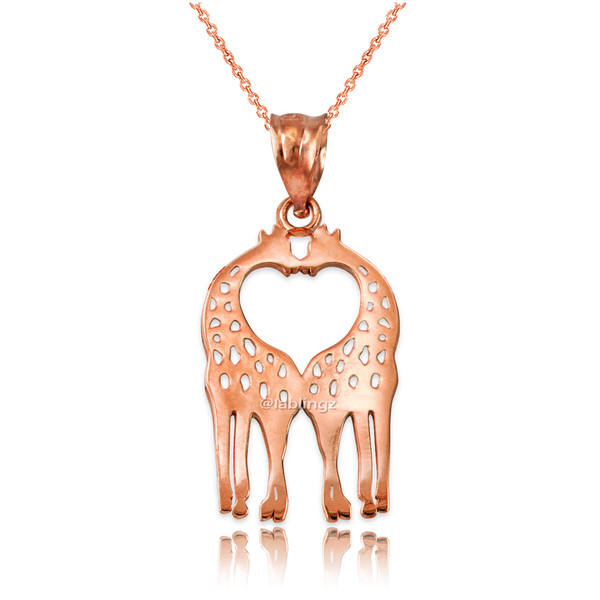 Rose Gold Open Heart Kissing Giraffes Charm Necklace