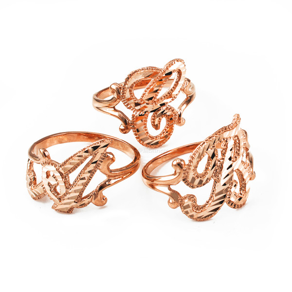 Rose Gold Sparkle-Cut Letter Initial Script Ring