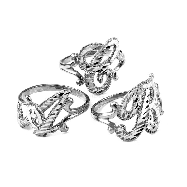 Sterling Silver Sparkle-Cut Letter Initial Script Ring