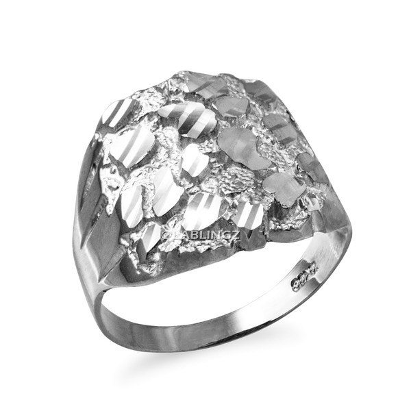 Sterling Silver Mens Sparkle Cut Nugget Ring