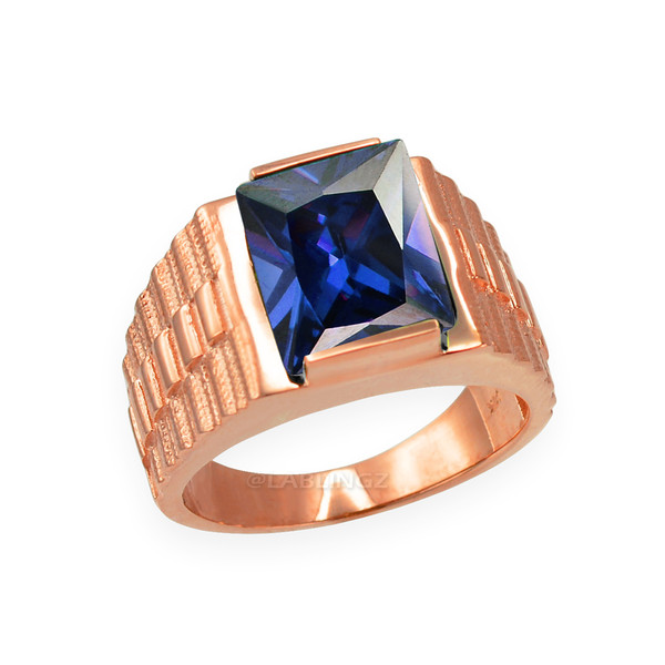 Mens Square CZ Birthstone Watchband Ring in Rose Gold