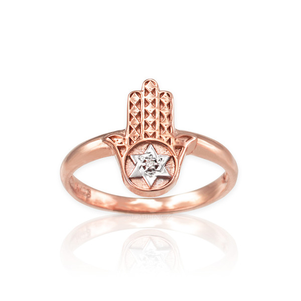 Rose Gold Hamsa Star of David Diamond Ring