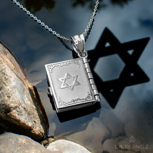 Sterling Silver Judaic 10 Commandments 3D Jewish Bible Pendant Necklace