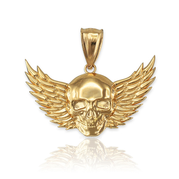 Gold Skull with Wings Deaths Head Biker Pendant