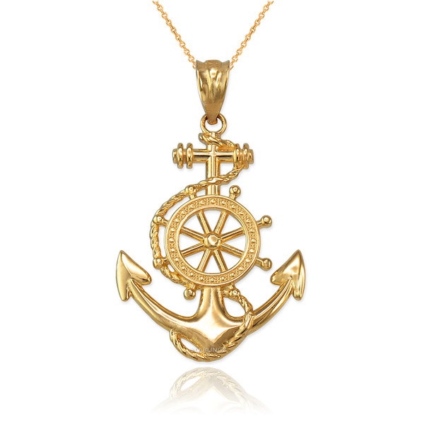 Yellow Gold Nautical Anchor Pendant Necklace