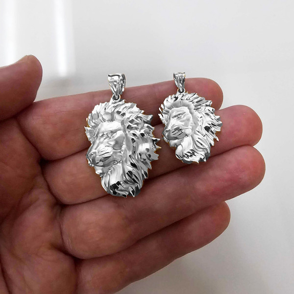 Sterling Silver Lion Face Sparkle Cut Pendant (S/L)