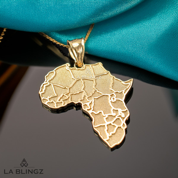 Yellow Gold Africa Country Map Pendant Necklace