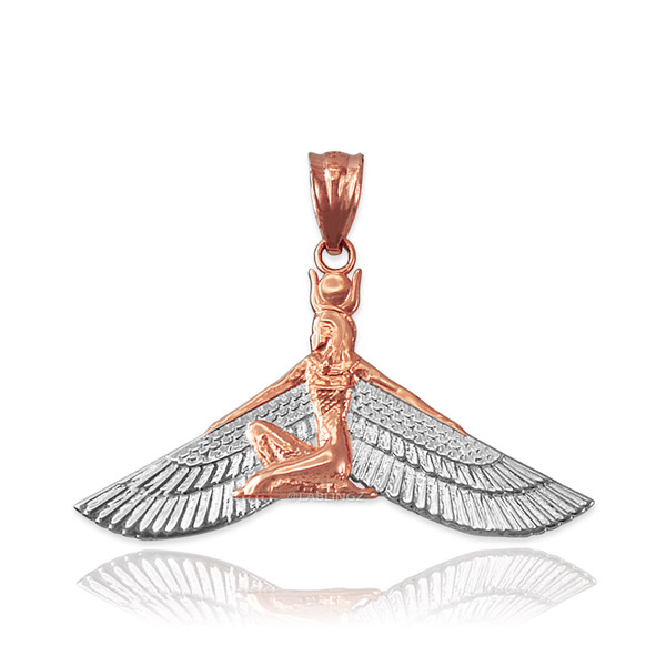 2-Tone Rose Gold Isis Egyptian Winged Goddess Pendant Necklace
