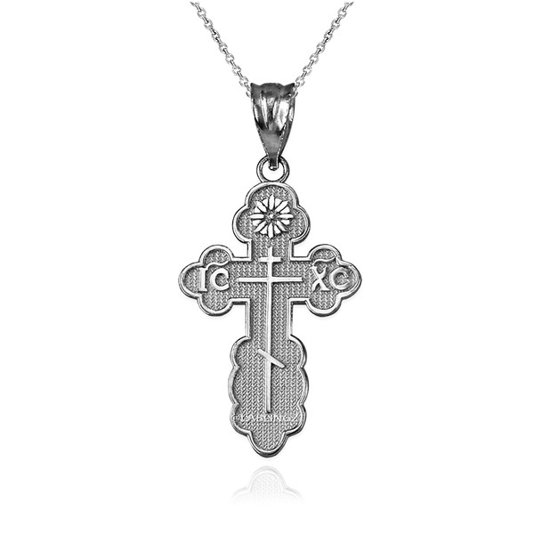 White Gold Eastern Orthodox Cross Pendant Necklace