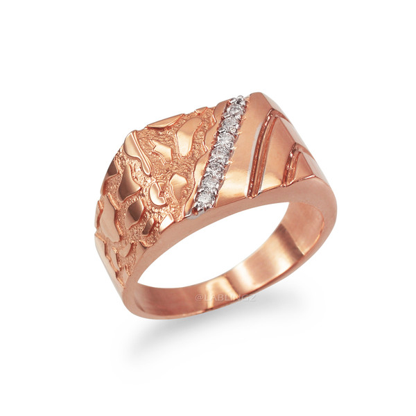 Men's CZ Accent Rectangle Nugget Ring in Rose Gold