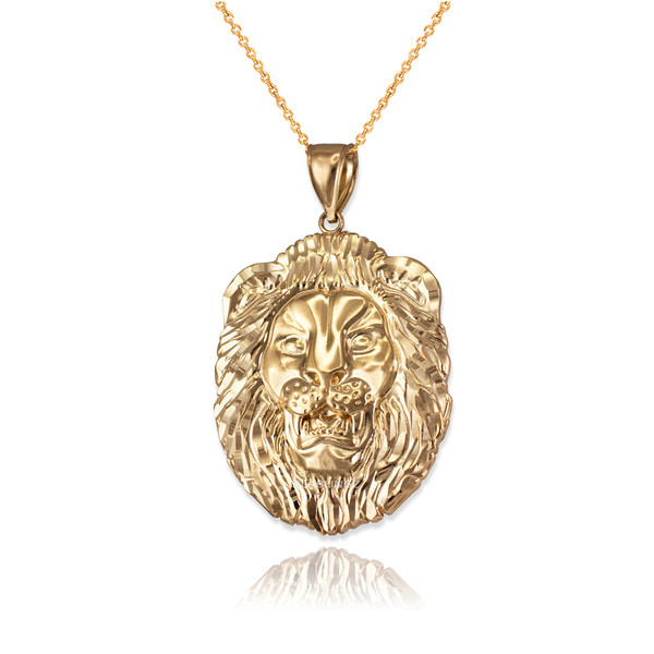 Yellow Gold Lion Face DC Pendant Necklace
