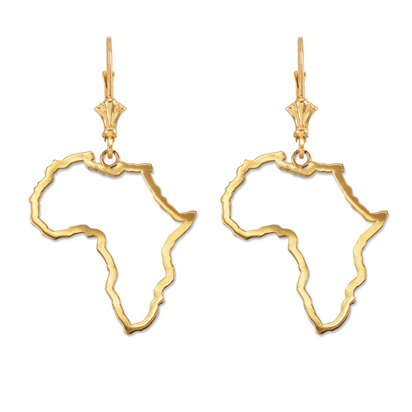14K Yellow Gold Africa Open Design Leverback Earrings