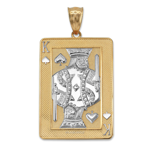 Two-tone Yellow Gold King of Spades Poker Card Pendant