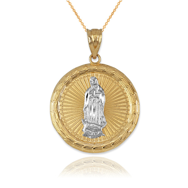 Two-Tone Gold Virgin Mary Medallion Pendant Necklace