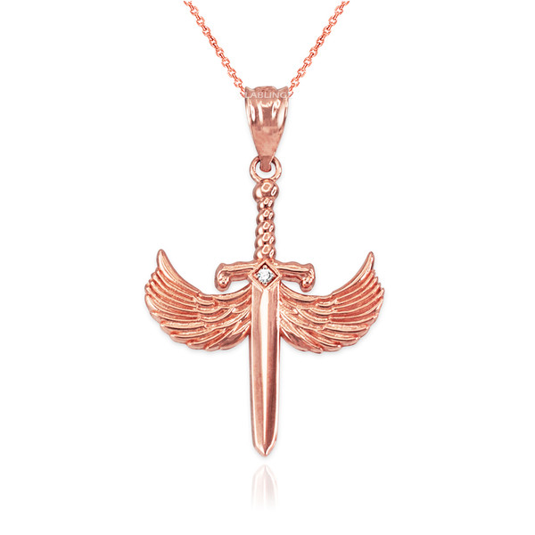 Rose Gold Hot Wings Diamond Sword Pendant Necklace