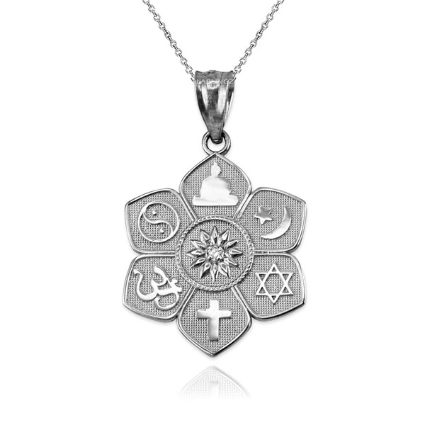 White Gold Lotus of Peace Diamond Pendant Necklace