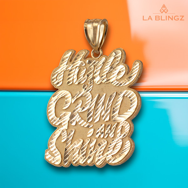 Yellow Gold HUSTLE, GRIND AND SHINE Hip-Hop DC Pendant