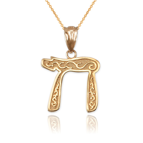 Yellow Gold Jewish Chai Pendant Necklace