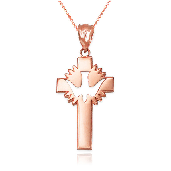 Rose Gold Dove Cross Pendant Necklace