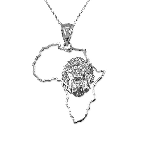 Sterling Silver Africa Map Lion Pendant Necklace