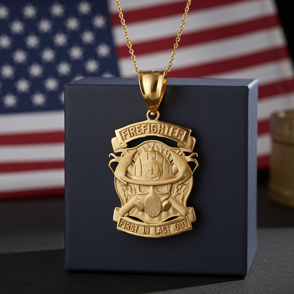 Satin Gold Firefighter Pendant Necklace
