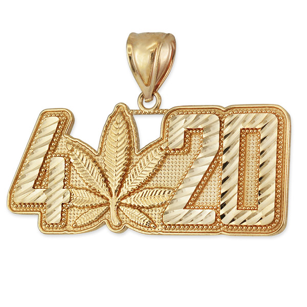 Gold Marijuana Weed 4:20 Hip-hop Pendant