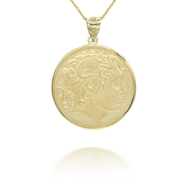 Solid Gold Alexander the Great Medallion Coin Pendant Necklace