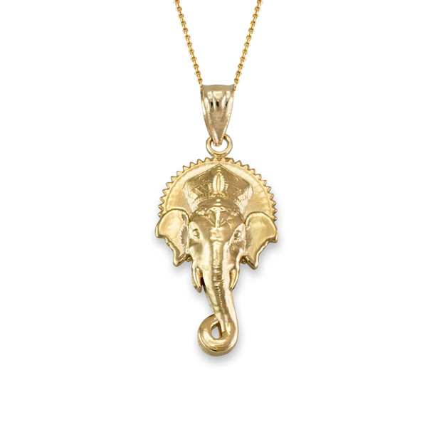 Solid Gold Hindu Elephant God Ganesha Pendant Necklace