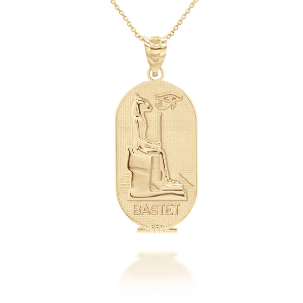 Gold Bastet Egyptian Goddess of Love, Beauty, and Protection Pendant Necklace