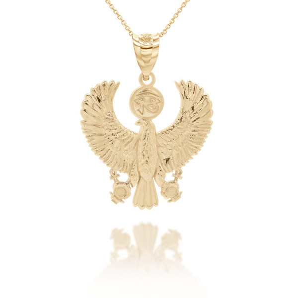 Gold Egyptian Protection Eagle Eye of Horus Ankh Pendant Necklace