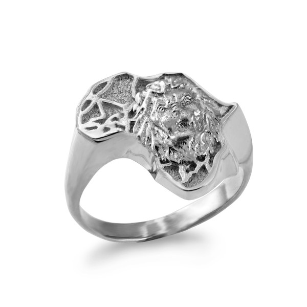 White Gold Africa Lion Ring