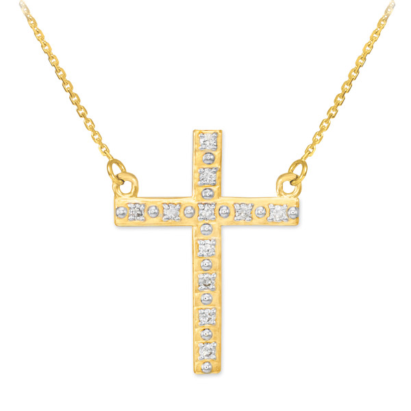 14k Gold Cross Necklace with Diamonds