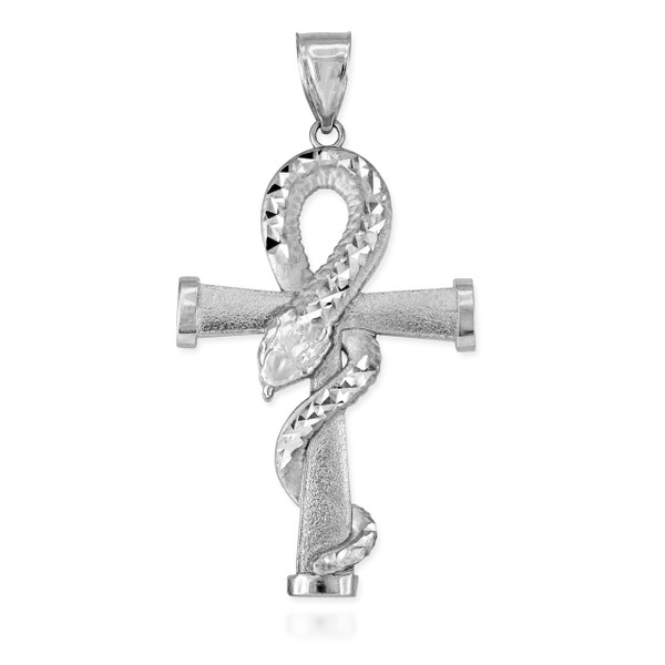 Silver Egyptian Ankh DC Coiled Snake Pendant (L)