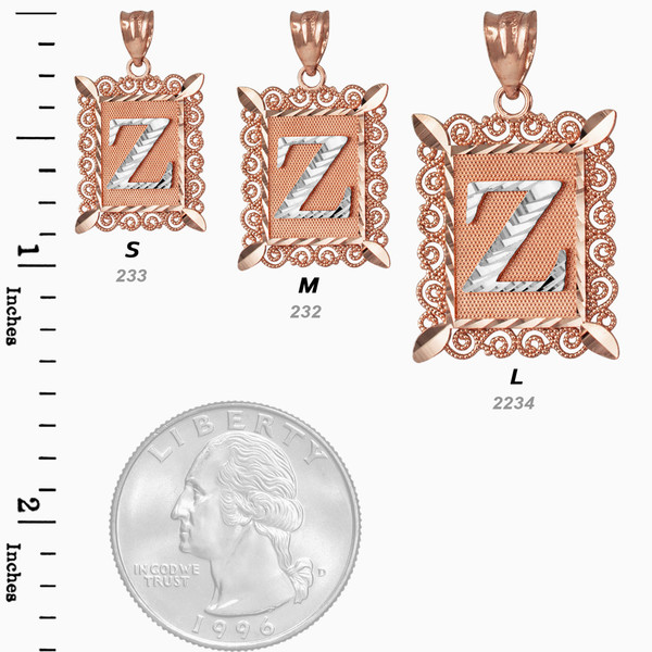 Personalized Initial Pendant Necklace In Solid 10k Rose Gold - A-Z Letter Charm - View #3