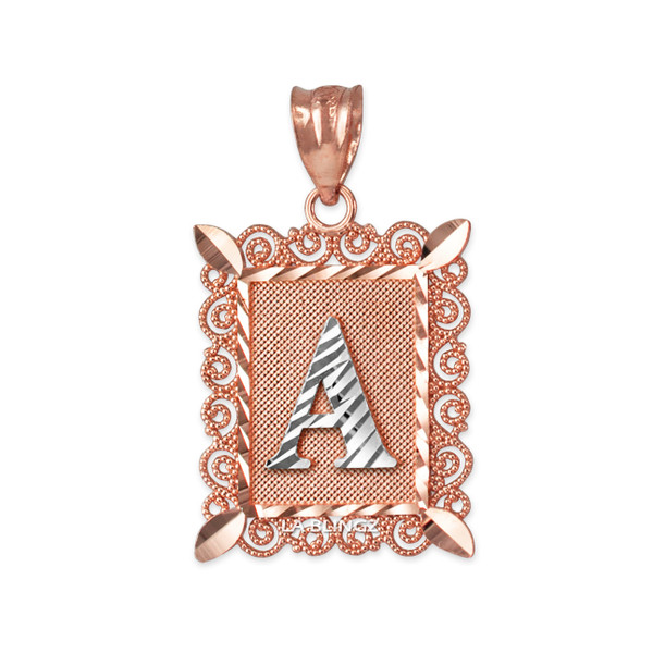 Rose Gold Filigree Alphabet Letter Initial A-Z Personalized Charm Pendant (S/M/L)